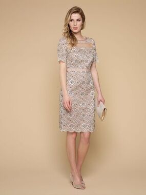 NWOT Monsoon Elegant Lace Overlay Sheath Dress in Blush US14